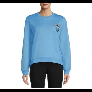Disney Lilo & Stitch Ohana Embroidered Front Screen Print Back Sweater Juniors L